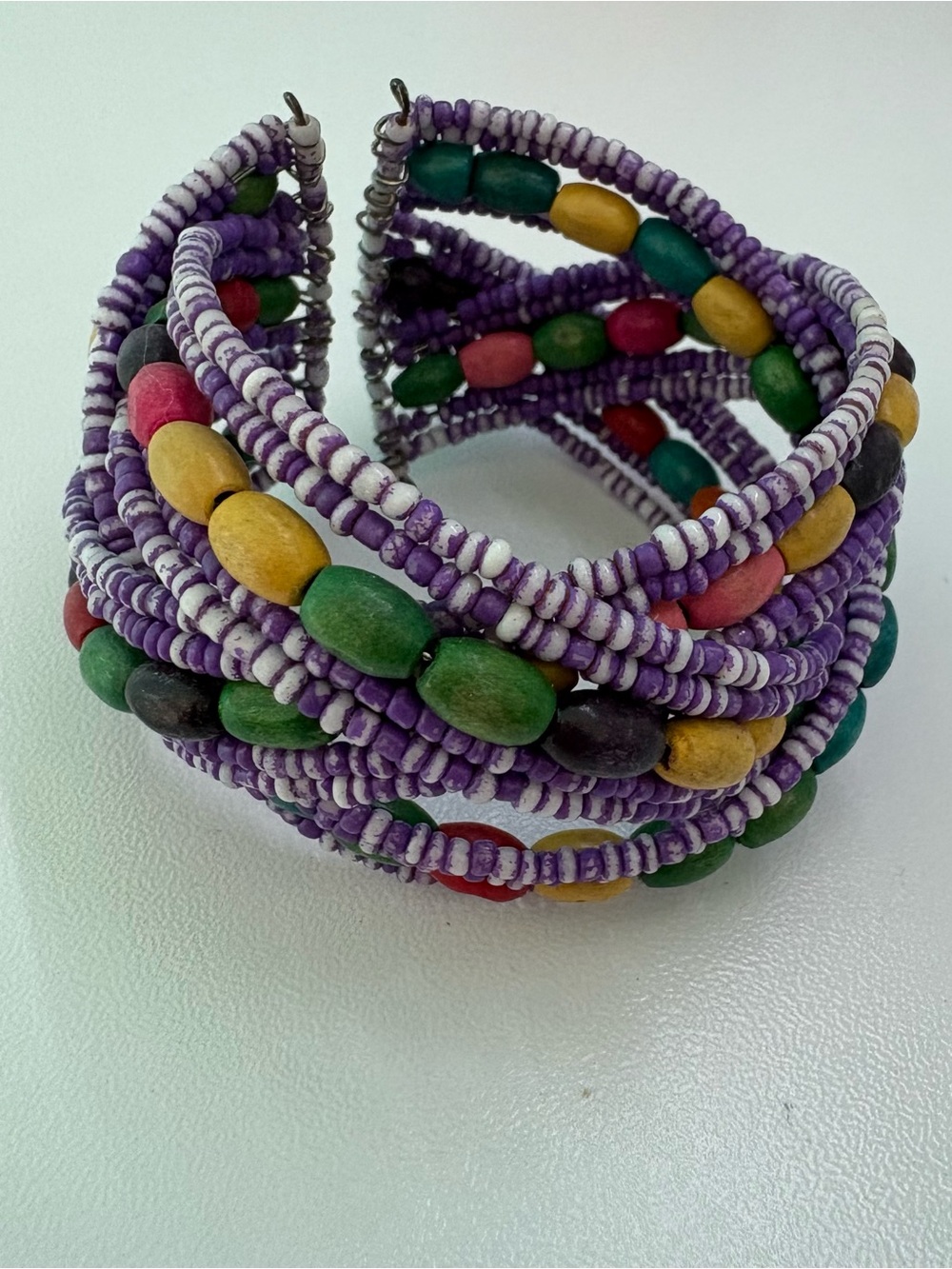 Handcrafted Purple Beaded Multi-Row Wrap Bracelet
